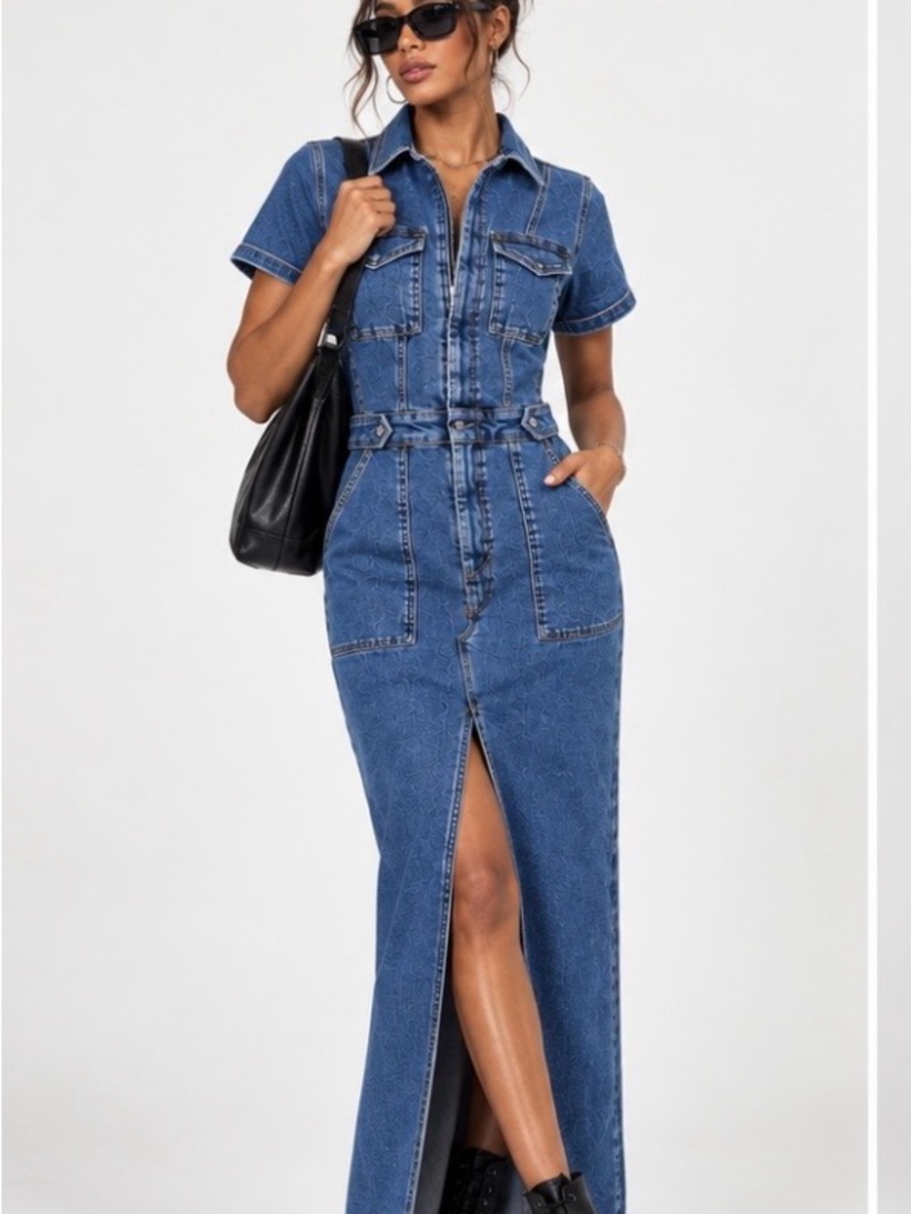 Good American Fit For Success Denim Maxi Dress S Indigo Stretch Utility Jean